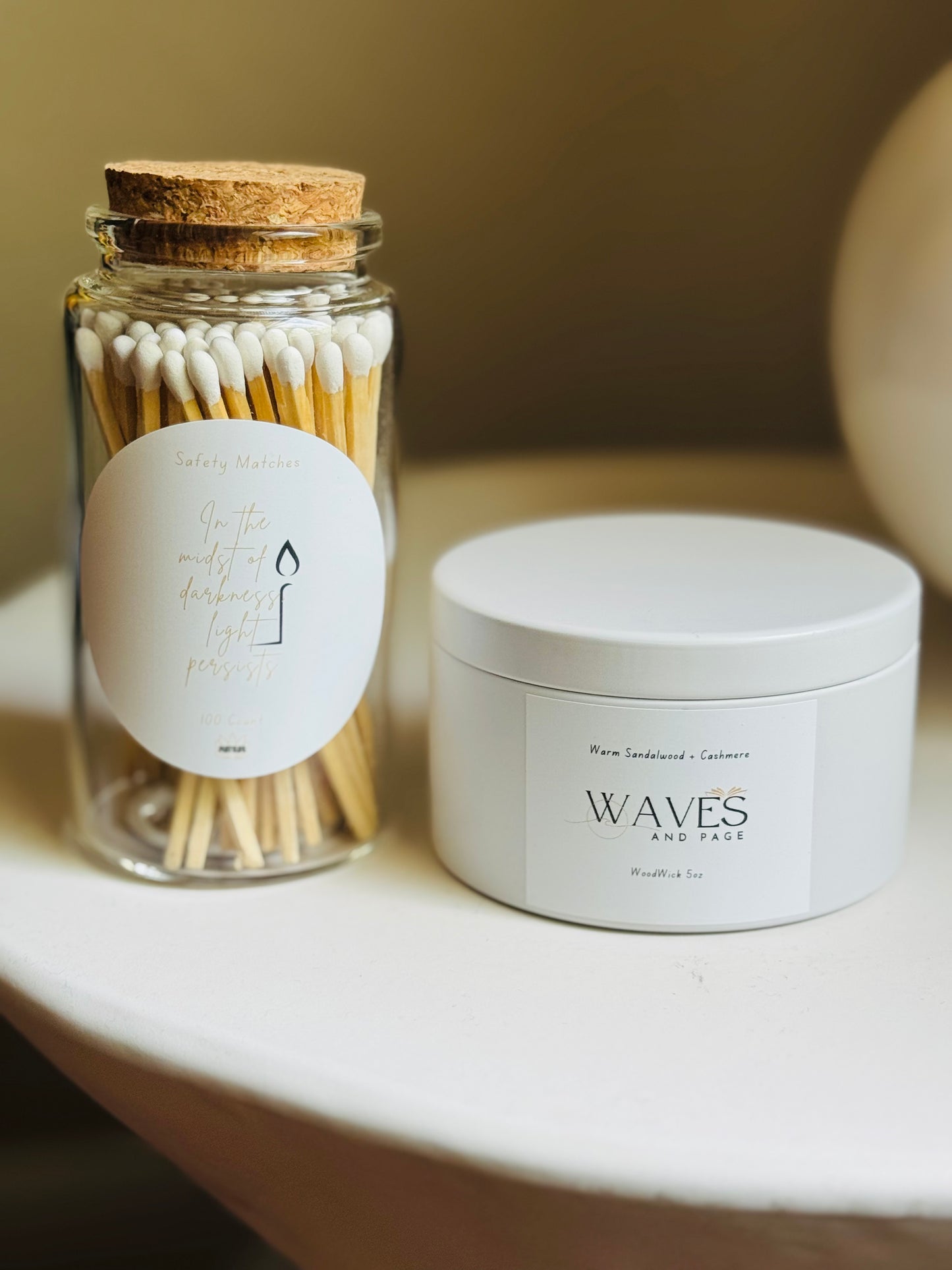 Wood Wick Candle + Safety Match Set