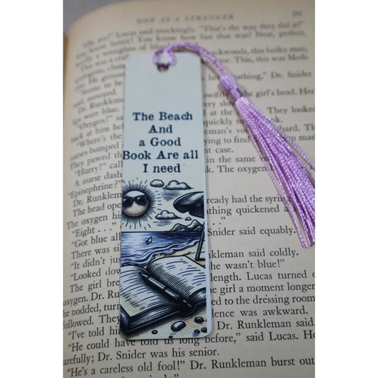 ☀️ The Beach & Good Book – Metal Bookmark