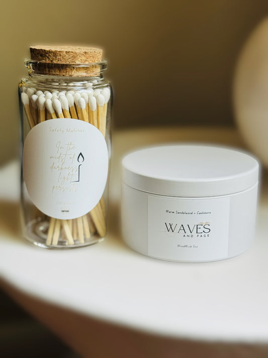 Wood Wick Candle + Safety Match Set