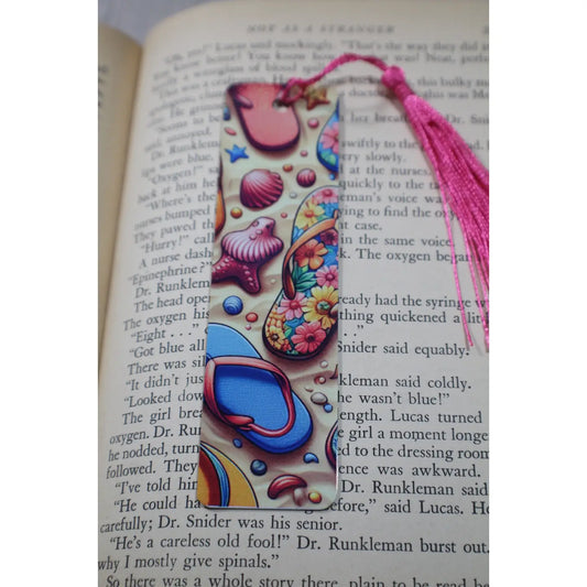 🐚 Shells & Sandals – Metal Bookmark